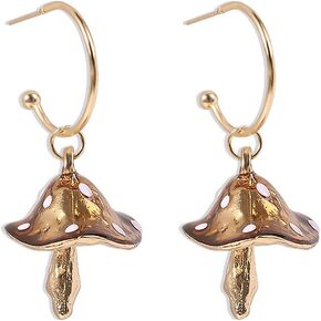 Cute Mushroom Dangle Earrings for Women Girls Gold Plated Enamel Food Half Hoop Dangling Stud Lifelike Creative Earring Birthday Party Handmade Y2K Jewelry