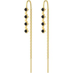 SLUYNZ 925 Sterling Silver Black CZ Dangle Earrings Chain for Women Teen Girls Black Crystals Long Dangling Earrings Threader Tassel