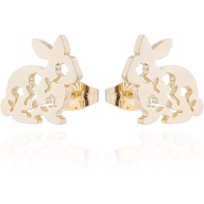 Cartoon Stainless Steel Rabbit Earrings for Girls Cute Animal Bunny Engraved Rose Flower Earring Birthday Gift