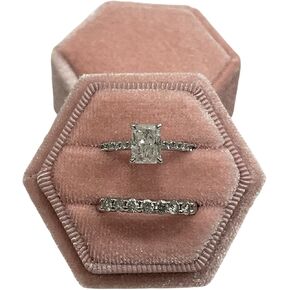 Double Slots Hexagon Velvet Ring Box Vintage Style Storage Box for Engagement Flat Lay & Wedding Ceremony Black in Kuwait