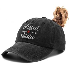 قبعة بيسبول للسيدات من Waldeal Blessed Nana مطرزة على شكل ذيل حصان قابلة للتعديل، باللون الأسود in Kuwait