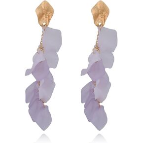 Bohemian Acrylic Rose Flower Petal Floral Long Drop Dangle Earrings for Women Girls Bridal Jewelry Gifts