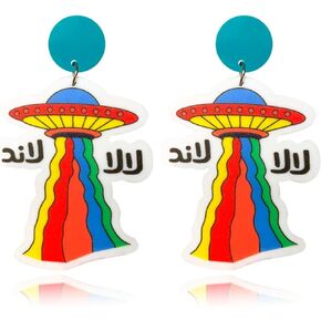 UFO Aliens Earrings Cartoon Cosmos Weird Earrings Fun Cute UFO Space Dangle Earrings Acrylic Alien Earrings for Women Girls Funny Novelty Earrings Jewelry