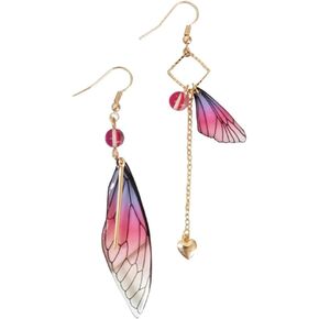 GPASTG Unique Asymmetry Big Monarch Colorful Butterfly Wing Drop Dangle Earrings Crystal Dragonfly Wing Earrings Fashion Insect Jewelry For Women Girls Teens Gifts