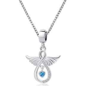NanMuc Angel Wings Guardian Necklace for Women Heart Blue Crystal Pendant for Teen Girls Granddaughter Jewelry Birthday Gift
