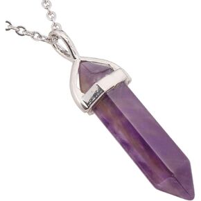 Nupuyai Amethyst Crystal Point Healing Stone Pendant Necklace for Unisex Pack of 2, Reiki Chakra Gemstone Pendants with Chain 19"