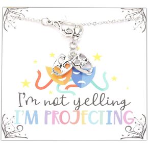 PLITI Theatre Necklace Drama Actor Actress Gift I'm Not Yelling I'm Projecting Comedy Tragedy Mask Pendant