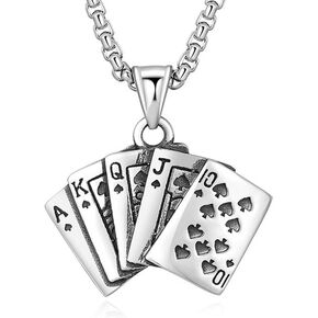 PEAS Punk Jewelry Necklace Stainless Steel Flush Poker Pendant Ace of Spade Necklace