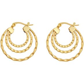 Edforce Stainless Steel Triple-round Wave Hoop Earrings for Women Girls 28mm