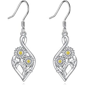 Flower Infinity Drop Earrings 925 Sterling Silver Sunflower/Daisy/Thistle Flower Dangle Earrings for Women Girls Sunflower/Daisy/Thistle Flower Jewelry Gift