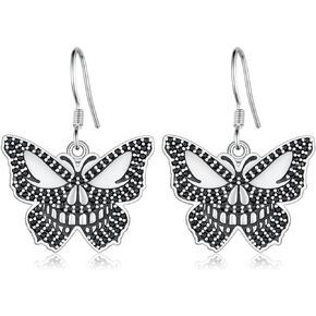 Butterfly Skull Earrings for Women 925 Sterling Silver Skull Dangle Earrings Gothic Skull Earrings Goth Jewelry Gifts for Women Girls