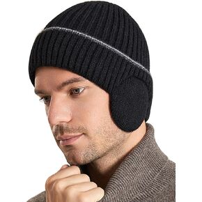 BEACE Winter Hats with Earflap - Knit Fleece Line Beanie Hats for Men Women, Warm Thermal Stocking Caps Skull Cap for Outdoor