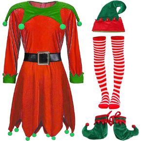 Women Christmas Elf Costume Accessory Bell Santa's Helpers Costume Xmas Fancy Outfit for Party