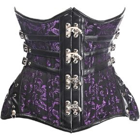 Daisy corsets womens Top Drawer Curvy Steampunk Black/Purple Brocade Steel Double Boned Under Bust Corset