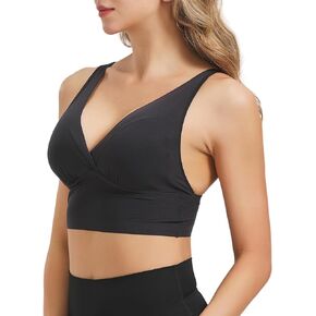 SilRiver Women Padded Bralette Silk Deep V Bra Criss Cross Back Wire Free Crop Top Skin Friendly