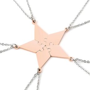 PiercingJ Personalized Engraved Custom 5 Pieces Best Friends BFF Family Puzzle Necklaces Stainless Steel Pentagram Star Friendship Matching Jigsaw Pendant Chain for Women Sisters Gift