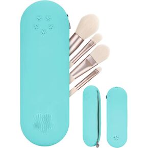 Travel Makeup Brush Holder, Silicone makeup brush bag with Zipper, Portable Makeup Brush Pouch Cosmetic Bag, Large Makeup Brush Travel Case for Daily Work or Gift (GREEN)