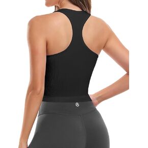 ATTRACO Workout Crop Tops for Women with Built in Bra U Neck Ribbed Seamless Yoga Tank Tight Fit