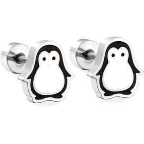 20g Tiny Penguin Stud Earrings for Women Teen Girls Stainless Steel Hypoallergenic Animal Barbell Screw Back Cartilage Tragus Post Fashion Piercing Studs Birthday Christmas Holiday Jewelry