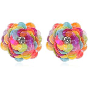 RIAH FASHION Lightweight Floral Petal Drop Earrings - Multi Petal Leaf Metallic Wired Hoop, Sparkly Rhinestone Studs, Pressed Flower Dangles