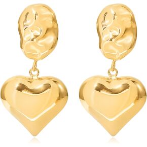 Gold Statement Earrings for Women, Vintage Geometric Hammered Earrings Big Silver Rectangle Dangle Earrings for Girls Prom Earrings Trendy Jewelry
