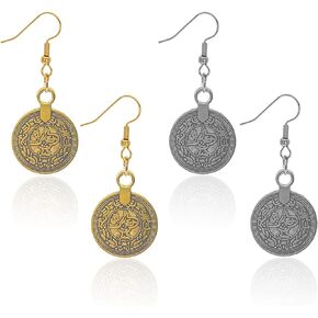 2 pairs Vintage Boho Gold Silver Coin Dangle Earrings Handmade Retro Round Geometry Dangle Drop Earrings For Women Girls Jewelry Gifts