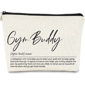 Gym Buddy Definition Small Makeup Bag, Beige Best Gifts for Women Cosmetic Bag, Minimalist Inspirational Makeup Bag Organizer Best Birthday Gifts for Famale Friends Sisters Colleagues Classmates