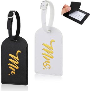 2 Pcs Mr and Mrs Luggage Tags, Bridal Shower Gift for Couples, Honeymoon Gifts Travel Suitcase Tags, PU Leather Travel Tags Engagement Gifts