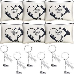 Pinkunn 12 Pcs Hairdresser Gifts Hair Stylist Makeup Bag and Hairdresser Keychain Set Hairdresser Cosmetic Bags Hairdressing Hair Dryer, Scissor, Comb Hairdresser Keyring Hair Stylist Gifts