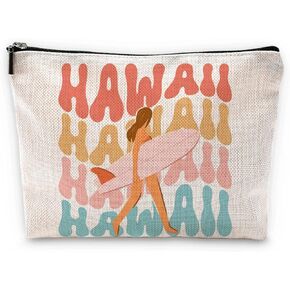 Retro Groovy Hawaii Aloha Surf Girl Makeup Bag,Summer Beach Life Surfing Girl Cosmetic Pouch,Gifts for Beach Lovers Surf Enthusiasts Surfers Women Girls