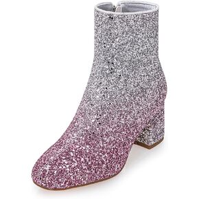 MISSMILLER Women's Sequin Glitter Ankle Boots Chunky Heels Sparkly Booties