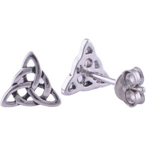 Rhodium Plated Sterling Silver Womens Irish Celtic Triquetra Triangle Stud Earrings - 0.27in