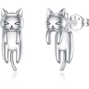LONAGO Cat Stud Earrings Silver Kitty Cat Earring Gift for Women