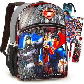 DC Comics Superman Backpack for Kids Bundle ~ Deluxe 16" Superman School Bag with Superman Pen, Bookmark, and Stickers (Superman School Supplies)