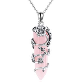 YFN Healing Crystal Necklace 925 Sterling Silver Rose Quartz Flower Necklace Healing Crystal Pendant Jewelry for Women Girls Gifts