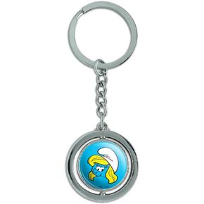 GRAPHICS & MORE Smurfette Face Keychain Spinning Round Chrome Plated Metal