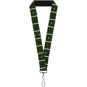 Buckle-Down Lanyard-1.0"-Guitar Neck Black/White/Lime Green