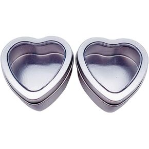 2 Pcs Heart Shaped Tinplate Box Containers with Clear Lids Candy Boxes Portable Tins Organizer for Trinkets USB Cable Small Items