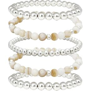 PLOJOP الذهب مطرز سوار مجموعة للنساء 14K الحجر الطبيعي تكويم سوار مطلي حبة الكرة تمتد سوار مجموعة الحد الأدنى مجوهرات هدايا in Kuwait