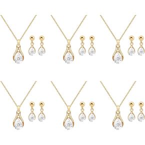 Dainty Bridesmaid Jewelry Set for Women Girls,1-4-6-8 Sets 14k Gold & Rose Gold & Silver Plated Pave Rhinestone With Crystal Necklace Earrings Set Gift for Wedding Engagement Anniversary