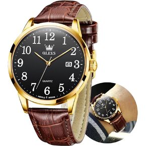 OLEVS Fashion Mens Watches,Classic Leather Strap Watches Men,Luxury Analog Quartz Watches,Day Date Watches for Men,Casual Big Dial Watches,Waterproof Mens Dress Watches(Black/White/Blue/Gold Face)