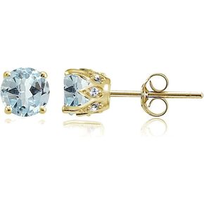 Yellow Gold Flashed Sterling Silver Genuine, Created and Simulated Gemstone and Cubic Zirconia Accents Crown Stud Earrings