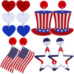 4th of July Earrings for Women Girls Independent Day Earrings for Women Acrylic Independence Earrings For Women Patriotic Earrings flag elements Earrings for Women Memorial Day EarringsParty Favor Gift