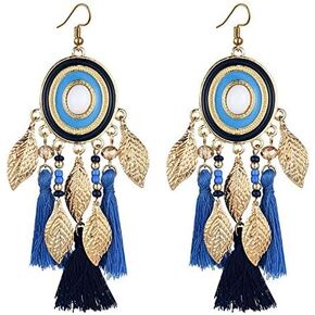 BG & WLing بوهيميا طويل الشرابة إسقاط أقراط للنساء سبائك خفيفة الوزن البيضاوي ليف سلك استرخى الأذن مجوهرات هدايا للفتيات in Kuwait