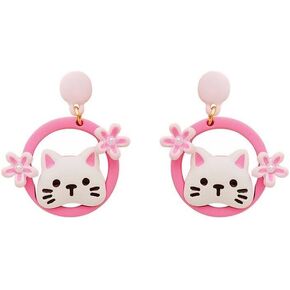 Lezmoii Cat Earrings for Girls Hypoallergenic S925 Sterling Silver Posts Cute Dangle Stud Anime Cat Earrings Jewelry for Girls Women