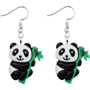 Cute Panda Resin Dangle Hook Earrings for Women Girls Bear Animal Bamboo Leaf Drop Dangling Fish Huggie Hoops Earring Adorable Jewelry Gifts Birthday