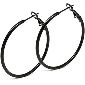 Fashion Black Large Hoop Earrings Minimalist Stainless Steel Big Circle Basketball Thin Hoops 80s 90s Retro Huggie Drop Dangle Endless Lightweight Piercing Jewelry Gifts for Women Girls Girlfriend Bff Xmas Birthday