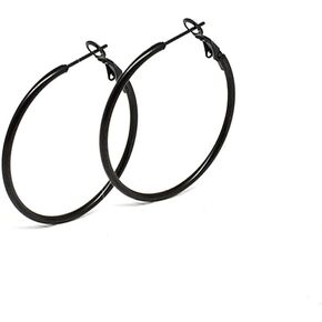 Fashion Black Large Hoop Earrings Minimalist Stainless Steel Big Circle Basketball Thin Hoops 80s 90s Retro Huggie Drop Dangle Endless Lightweight Piercing Jewelry Gifts for Women Girls Girlfriend Bff Xmas Birthday