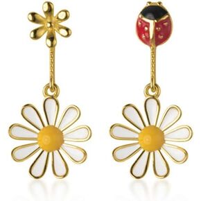 SLUYNZ 925 Sterling Silver Daisy Dangle Earrings for Women Teen Girls Cute Ladybird Flowers Drop Earrings