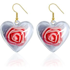 YUNXI Heart Drop Earrings Handmade Rose Flower Heart Hoop Dangle Earrings Bohemia Statement Earring Studs for Women Girls